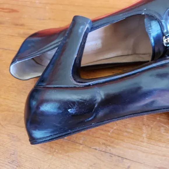 Vintage GUCCI Italy GG Logo Black Slip On Heel Shoes 36 1/2B US 6 Almond Toe - Picture 13 of 16